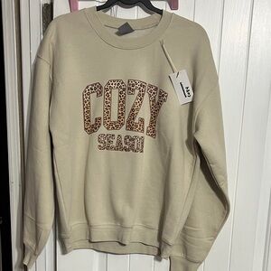 Cozy Season Leopard Appliqué Sweatshirt - Taupe